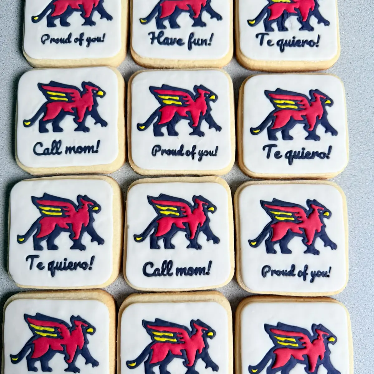 Rows of matching logo cookies