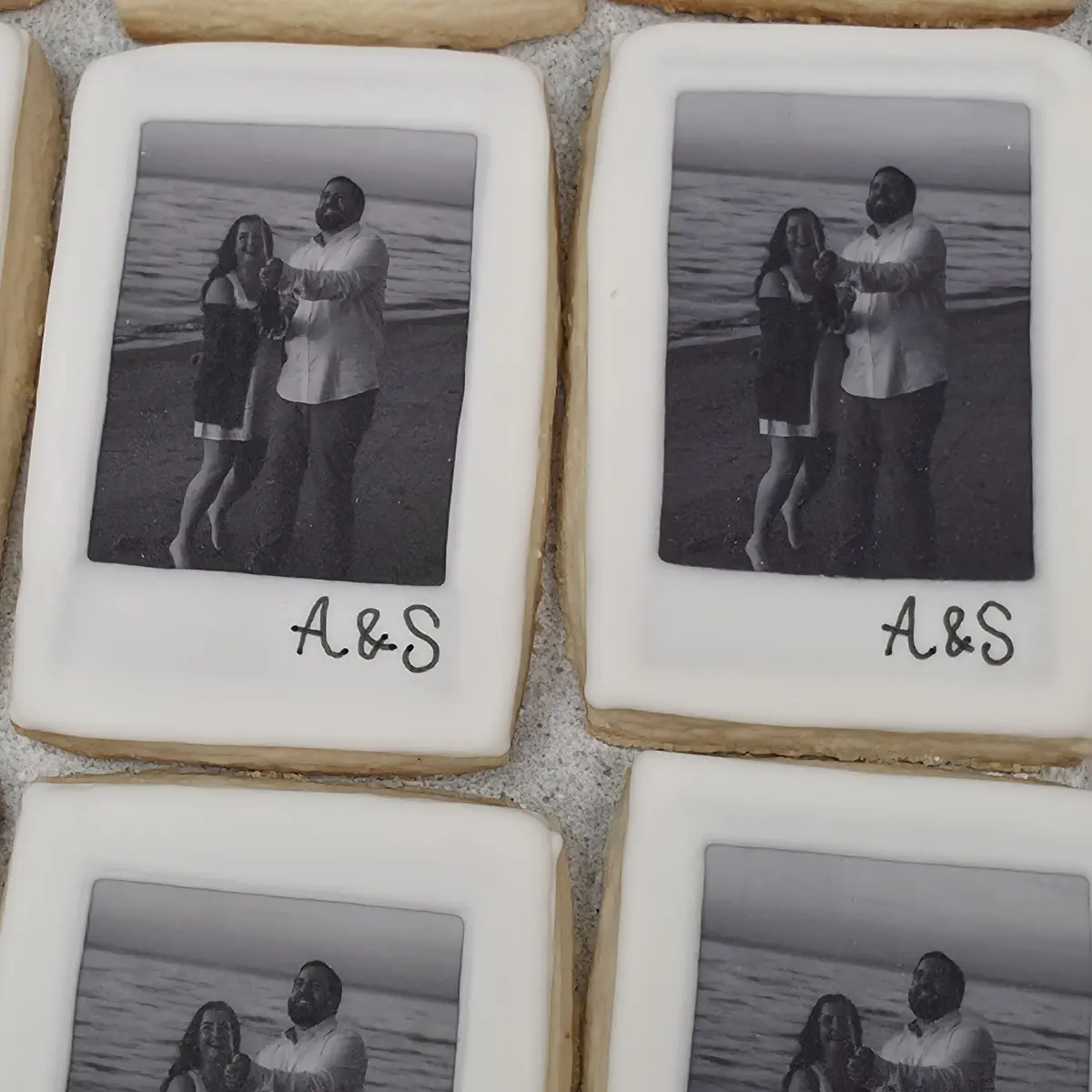 Cookies with a printed photo and initials